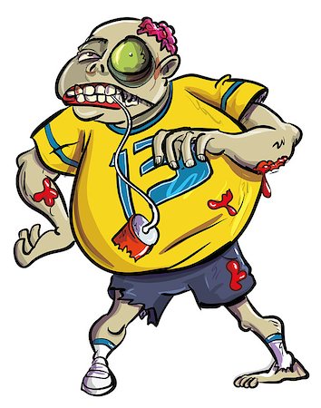 Overweight grotesque bloody zombie fan wearing a number 13 sweater giving the viewer a ghastly toothy smile , cartoon illustration isolated on white Stock Photo - Budget Royalty-Free & Subscription, Code: 400-06848609