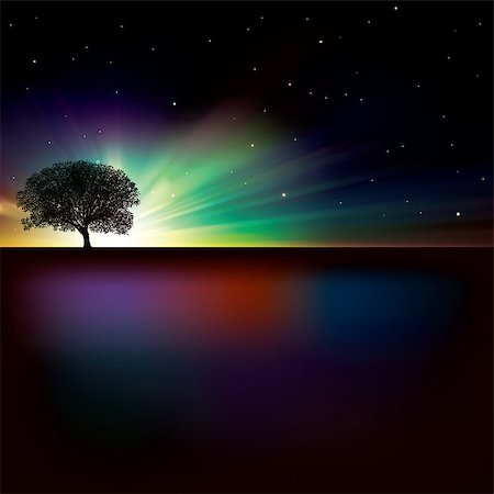 stars in black night sky - abstract nature background with sunrise and tree Stock Photo - Budget Royalty-Free & Subscription, Code: 400-06849063