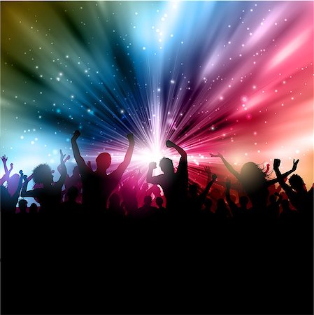 party couple silhouette - Silhouette of a party crowd on an abstract starburst background Stock Photo - Budget Royalty-Free & Subscription, Code: 400-06849195