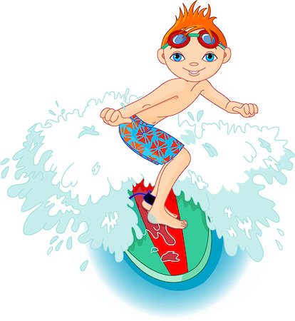 sea kids illustration - Surfer boy getting some height of a wave Stock Photo - Budget Royalty-Free & Subscription, Code: 400-06849275
