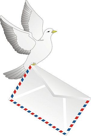 Air mail. White homing pigeon flies with the letter Stock Photo - Budget Royalty-Free & Subscription, Code: 400-06849356