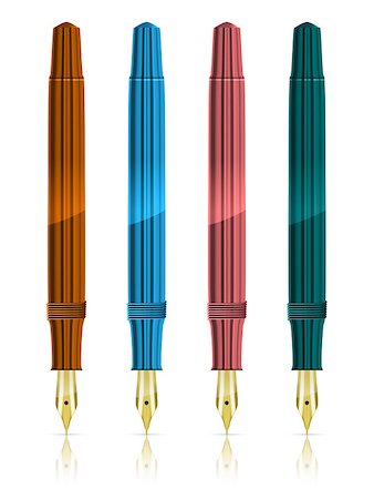simsearch:400-07219362,k - Colorful Fountain Pens isolated on white. Vector illustration Foto de stock - Super Valor sin royalties y Suscripción, Código: 400-06849357