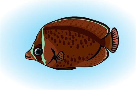 Cartoon brown butterfly fish on a blue background Photographie de stock - Aubaine LD & Abonnement, Code: 400-06849505