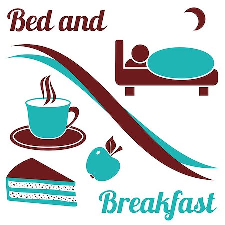 Brown and turquoise bed and breakfast with text on white background Stock Photo - Budget Royalty-Free & Subscription, Code: 400-06849593