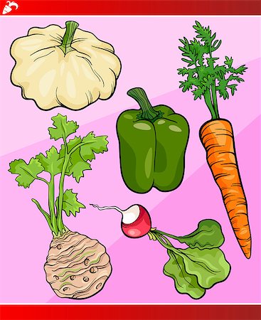simsearch:400-06764427,k - Cartoon Illustration of Vegetables Vegetarian Food Object Set Stock Photo - Budget Royalty-Free & Subscription, Code: 400-06849624
