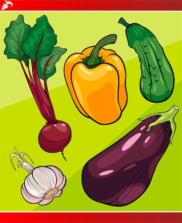 simsearch:400-09050960,k - Cartoon Illustration of Vegetables Vegetarian Food Object Set Foto de stock - Super Valor sin royalties y Suscripción, Código: 400-06849626