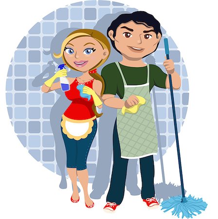 Man and woman sharing housework.  Vector file. Stock Photo - Budget Royalty-Free & Subscription, Code: 400-06849759