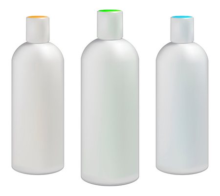 plastic bottle vector - White plastic bottles for cosmetic creams, lotions, shampoo and gels with colored caps Stock Photo - Budget Royalty-Free & Subscription, Code: 400-06849866