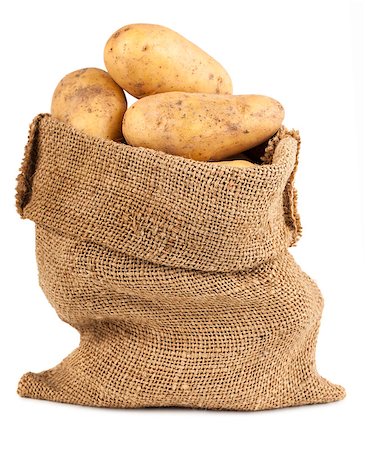 simsearch:400-09112314,k - Ripe potato in burlap sack isolated on white background Fotografie stock - Microstock e Abbonamento, Codice: 400-06854147