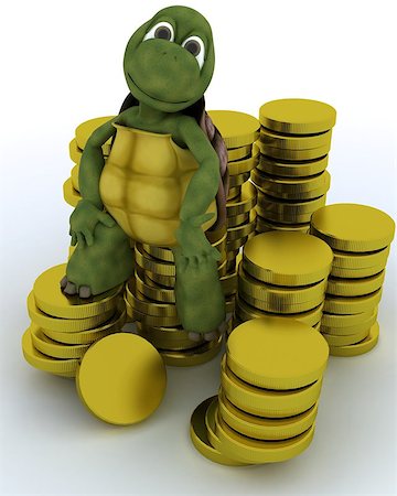 simsearch:400-05384268,k - 3D render of a tortoise sat on gold coins Photographie de stock - Aubaine LD & Abonnement, Code: 400-06854189