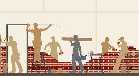 Editable vector illustration of construction workers at a building site Stockbilder - Microstock & Abonnement, Bildnummer: 400-06854286