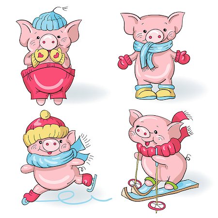 ski cartoon color - Vector set - funny cartoon  pigs Stock Photo - Budget Royalty-Free & Subscription, Code: 400-06854468