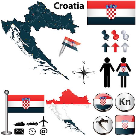 simsearch:400-08291591,k - Vector of Croatia set with detailed country shape with region borders, flags and icons Stock Photo - Budget Royalty-Free & Subscription, Code: 400-06854627