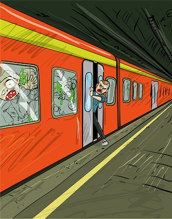 death vector - Cartoon of train filled with zombies with one survivor trying to get out Stock Photo - Budget Royalty-Free & Subscription, Code: 400-06854826