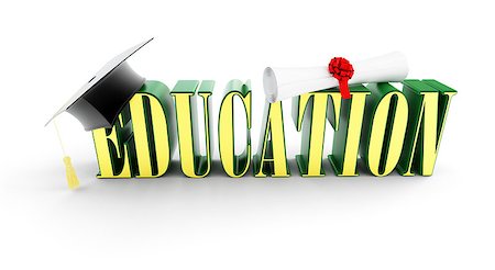 education and graduation cap on a white background Foto de stock - Super Valor sin royalties y Suscripción, Código: 400-06854973