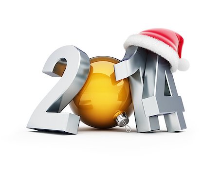 simsearch:400-06207389,k - happy new year 2014 santa hat 3d Illustrations on a white background Photographie de stock - Aubaine LD & Abonnement, Code: 400-06855010