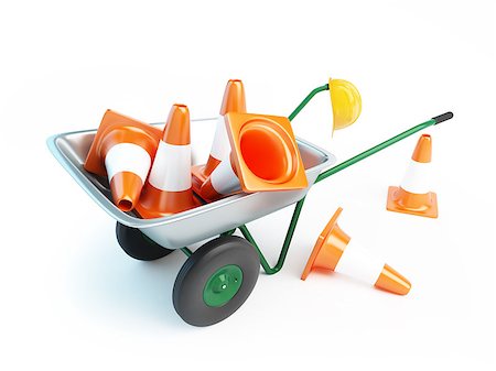 simsearch:400-06202305,k - wheelbarrow traffic cones ,road cone on a white background Foto de stock - Super Valor sin royalties y Suscripción, Código: 400-06855057