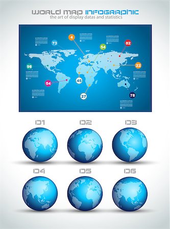 simsearch:400-06855104,k - Infographic layout template with world maps. Ideal for global statistics and for every kind of data visualization. Delicate shadows and high costrast colours. Stockbilder - Microstock & Abonnement, Bildnummer: 400-06855116