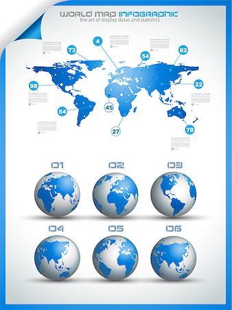 simsearch:400-06855104,k - Infographic layout template with world maps. Ideal for global statistics and for every kind of data visualization. Delicate shadows and high costrast colours. Stockbilder - Microstock & Abonnement, Bildnummer: 400-06855118