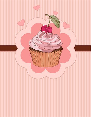 simsearch:400-04198170,k - Beautiful cupcake with cherry on the top,  place card Fotografie stock - Microstock e Abbonamento, Codice: 400-06855274