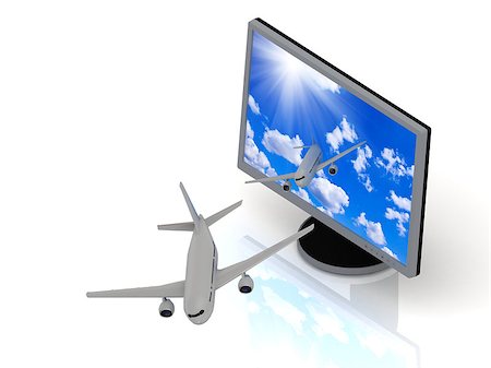 simsearch:400-04214738,k - Of the display with the screen saver sky fly airplanes. 3D Abstraction Stock Photo - Budget Royalty-Free & Subscription, Code: 400-06855533