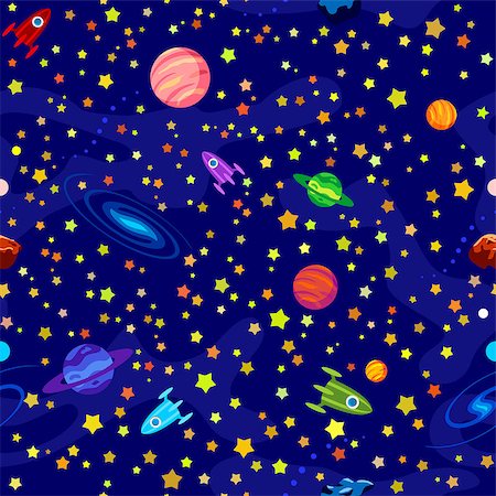 stars cartoon galaxy - Seamless pattern with planets, stars on blue background Stock Photo - Budget Royalty-Free & Subscription, Code: 400-06855578