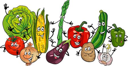 simsearch:400-07306444,k - Cartoon Illustration of Happy Vegetables Food Characters Big Group Photographie de stock - Aubaine LD & Abonnement, Code: 400-06855965