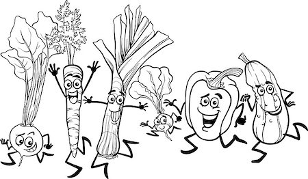simsearch:400-06764427,k - Black and White Cartoon Illustration of Happy Running Vegetables Food Characters Group for Coloring Book Fotografie stock - Microstock e Abbonamento, Codice: 400-06855968