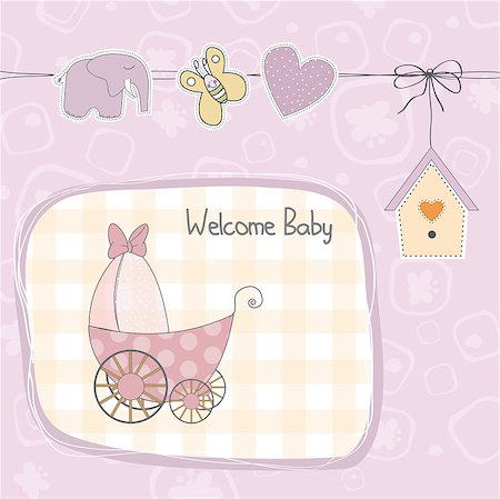 scrapbook - baby girl shower card with stroller, illustration in vector format Stock Photo - Budget Royalty-Free & Subscription, Code: 400-06856019