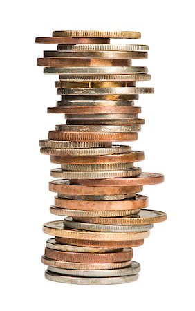 simsearch:400-04298565,k - Stacks of coins white isolated studio shot Photographie de stock - Aubaine LD & Abonnement, Code: 400-06856012