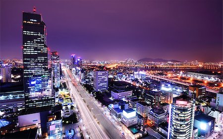 Seoul, South Korea skyline at the Gangnam District. Fotografie stock - Microstock e Abbonamento, Codice: 400-06856539