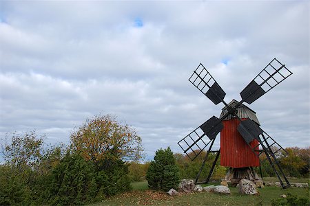simsearch:400-06101286,k - Old windmill at autumn in a rural landscape. From the island Oland in Sweden Stock Photo - Budget Royalty-Free & Subscription, Code: 400-06856623