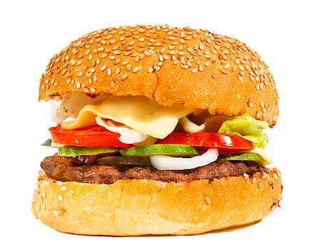 Tasty burger with vegetables isolated on white Foto de stock - Super Valor sin royalties y Suscripción, Código: 400-06856746