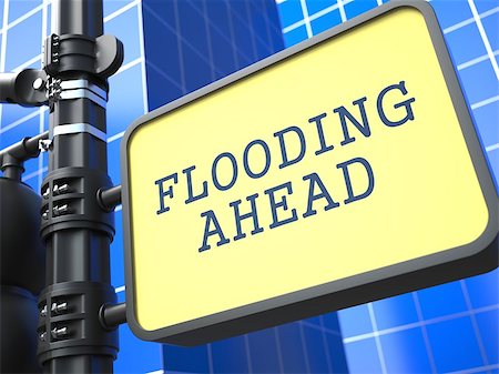 simsearch:400-05384715,k - Disaster Concept. Flooding Ahead Roadsign on Blue Background. Stockbilder - Microstock & Abonnement, Bildnummer: 400-06856778