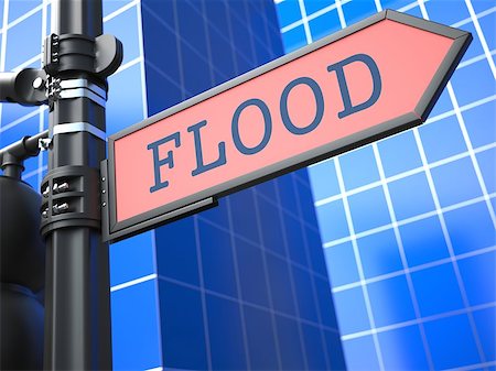 simsearch:400-05384715,k - Disaster Concept. "Flood" Red Roadsign Arrow on Blue Background. Stockbilder - Microstock & Abonnement, Bildnummer: 400-06856788