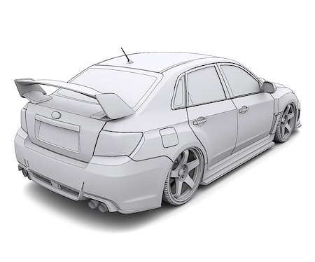 engineering plans 3d - Car rendering in lines. Isolated render on a white background Stock Photo - Budget Royalty-Free & Subscription, Code: 400-06856849