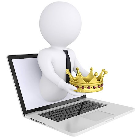 simsearch:400-06797580,k - 3d white man out of the computer holds a golden crown. Isolated render on a white background Stock Photo - Budget Royalty-Free & Subscription, Code: 400-06856855