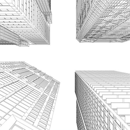 Skyscraper rendering in lines. Isolated render on a white background Stock Photo - Budget Royalty-Free & Subscription, Code: 400-06856867