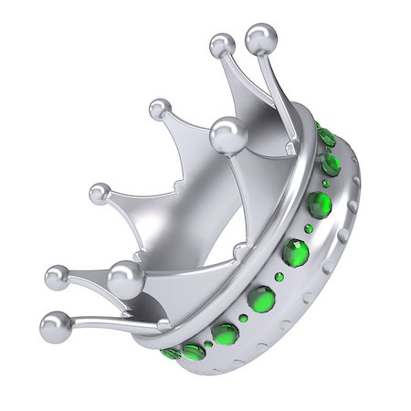 simsearch:400-06856945,k - Silver crown decorated with green sapphires. Isolated render on a white background Photographie de stock - Aubaine LD & Abonnement, Code: 400-06856874