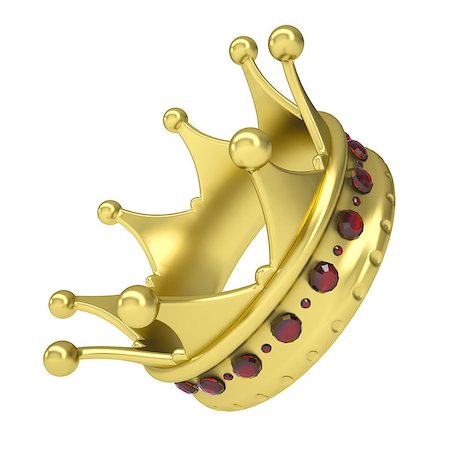 simsearch:400-06797580,k - Gold crown decorated with rubies. Isolated render on a white background Stock Photo - Budget Royalty-Free & Subscription, Code: 400-06856880