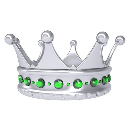 simsearch:400-06856945,k - Silver crown decorated with green sapphires. Isolated render on a white background Photographie de stock - Aubaine LD & Abonnement, Code: 400-06856916