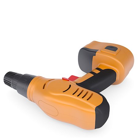 drilling machine - Orange screwdriver. Isolated render on a white background Stock Photo - Budget Royalty-Free & Subscription, Code: 400-06856921
