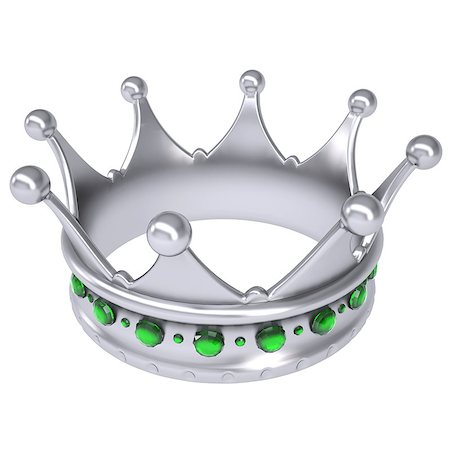 simsearch:400-06856945,k - Silver crown decorated with green sapphires. Isolated render on a white background Photographie de stock - Aubaine LD & Abonnement, Code: 400-06856935