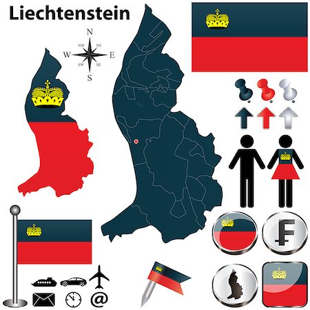 simsearch:400-07555328,k - Vector of Liechtenstein set with detailed country shape with region borders, flags and icons Foto de stock - Super Valor sin royalties y Suscripción, Código: 400-06857022