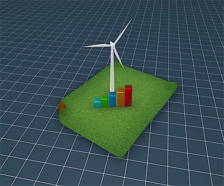 wind turbine and business graph on grass isle - 3d illustration Stock Photo - Budget Royalty-Free & Subscription, Code: 400-06857408
