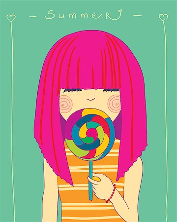 girl eating a big candy. vector illustration. Foto de stock - Super Valor sin royalties y Suscripción, Código: 400-06857793