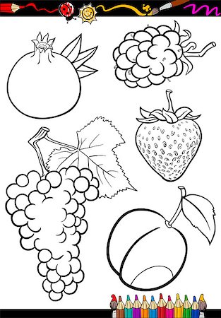 school black and white cartoons - Coloring Book or Page Illustration of Black and White Fruits Food Objects Set Stock Photo - Budget Royalty-Free & Subscription, Code: 400-06857824