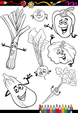 simsearch:400-06764427,k - Coloring Book or Page Cartoon Illustration of Black and White Vegetables Food Comic Characters Set Fotografie stock - Microstock e Abbonamento, Codice: 400-06857826