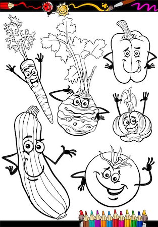 simsearch:400-06764427,k - Coloring Book or Page Cartoon Illustration of Black and White Vegetables Food Comic Characters Set Fotografie stock - Microstock e Abbonamento, Codice: 400-06857827