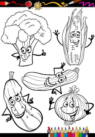simsearch:400-07033125,k - Coloring Book or Page Cartoon Illustration of Black and White Vegetables Food Comic Characters Set Foto de stock - Super Valor sin royalties y Suscripción, Código: 400-06857828